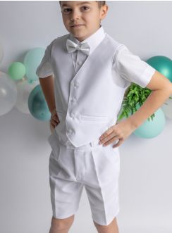 Tenue blanche garçon avec bermuda et gilet