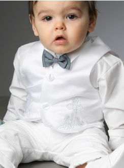Gilet baptême bébé garçon croix chrétienne