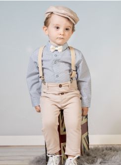 Costume bébé pantalon bretelle bleu ou beige