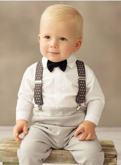 Tenue baptême ou mariage bébé garçon avec bretelle