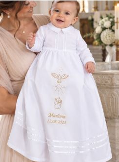 Robe de baptême longue bébé garçon personnalisée avec Colombe