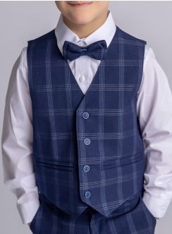 Gilet veston de cérémonie bleu marine écossais pour garçon