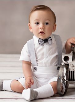 Costume bermuda bébé blanc pour baptême ou mariage