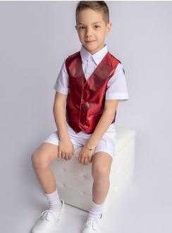 Costume garçon Léo bermuda blanc / bordeaux