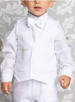 Gilet baptême + noeud papillon brodé Croix Moderne - Personnalisable