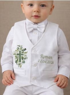 Gilet blanc petit garçon baptême chrétien + noeud papillon
