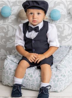 Tenue mariage petit garçon avec bermuda et noeud papillon  bleu marine