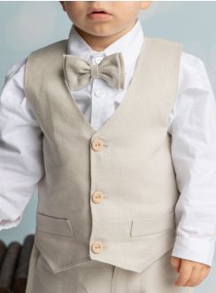 Gilet pour bébé et petit garçon en lin beige