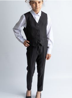 Costume fille pantalon + gilet noir + chemise blanche