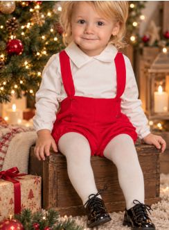 Tenue Noël bébé garçon rouge avec bloomer à bretelles
