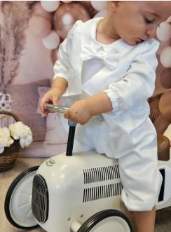 Barboteuse blanche - tenue baptême bébé garçon