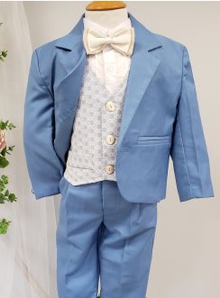 Costume bébé Lucas bleu tendre avec gilet et noeud