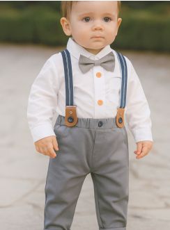 Tenue de cérémonie garçon 4 pièces grise à bretelles