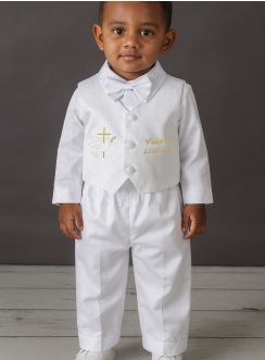 Tenue de baptême bébé garçon satin blanc