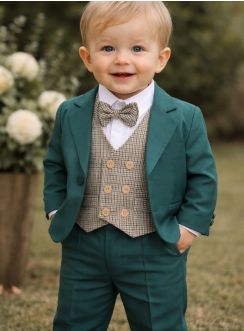 Costume bébé vert sapin chic et retro 5 pièces