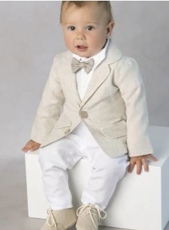 Costume bébé blanc et beige pour mariage et baptême