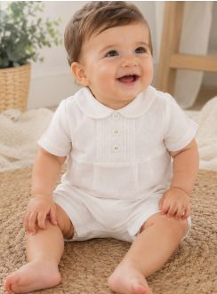 Barboteuse en lin blanc cassé pour bébé garçon