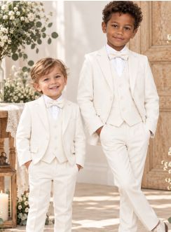 Costume garçon ivoire 5 pièces porté par deux enfants