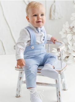 Ensemble cérémonie bébé garçon pantalon bleu ciel à bretelles