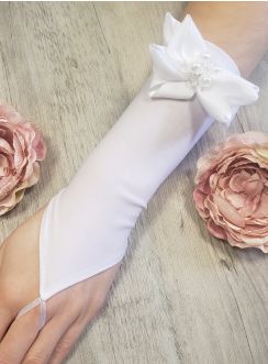Mitaines cérémonie fille avec fleurs tissu