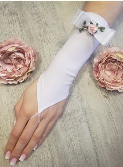 Mitaines cérémonie fille avec fleurs rose