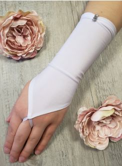 Gant cérémonie enfant - Mitaines blanches ou ivoire strass pour fille