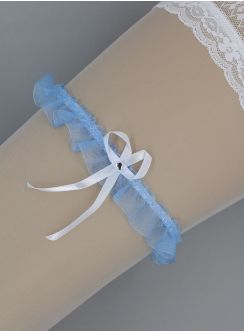 Jarretière bleue en organza- noeud et strass