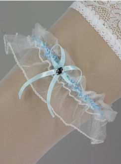 jarretière de mariiée blanche et bleue