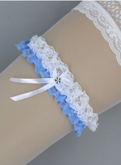 Jarretière bleue en dentelle et fleur en strass
