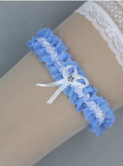 Jarretière bleue en satin et dentelle