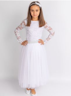 Tenue enfant mariage bohème jupe tutu long + haut dentelle blanc