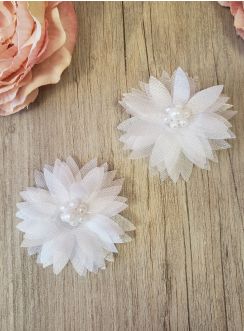 Lot de 2 fleurs tissu et perles avec velcro