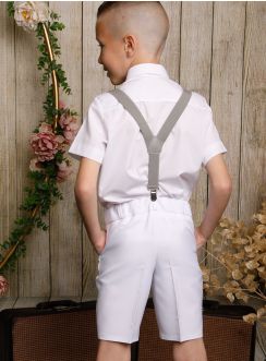 Tenue mariage garçon été blanche et grise