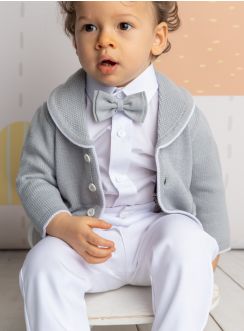 Tenue petit garçon blanc et cardigan