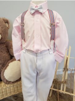 Tenue petit garçon blanc avec rose ou bleu pastel