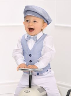 Costume bébé et petit garçon pour mariage ou baptême blanc et bleu