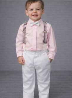 Tenue blanche et rose ou blanche et bleu pastel pour bébé et petit garçon