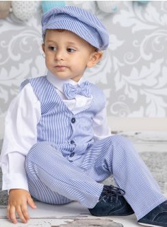 Costume mariage petit garcçon blanc et bleu avec casquette