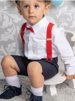 Costume mariage petit garçon bermuda marine avec bretelle...
