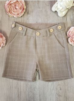 Bermuda beige pour bébé petit garçon pour tenue de mariage champtême vintage