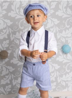Tenue mariage été bébé et petit garçon blanc et bleu