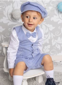 Costume bermuda mariage blanc bleu pour petit garçon