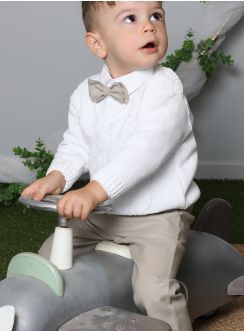 tenue de baptême beige et blanche pour petit garçon