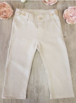 Pantalon lin beige pour bébé et petit garçon