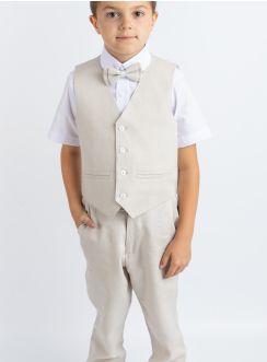 Tenue cérémonie garçon lin beige pantalon gilet