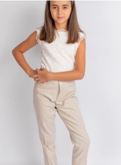 Tenue mariage pantalon lin et top dentelle pour fille