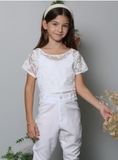 tenue pantalon blanc mariage ou de communion pour fille