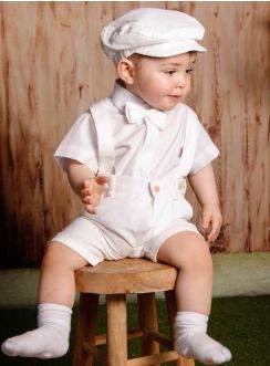 Un ensemble 4 pièces lin blanc avec bermuda pour les petits garçon !