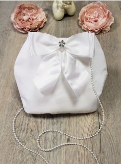 Sac enfant blanc pour mariage communion en satin avec petit nœud