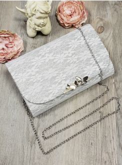 Pochette de soirée dentelle et paillette blanche et argent